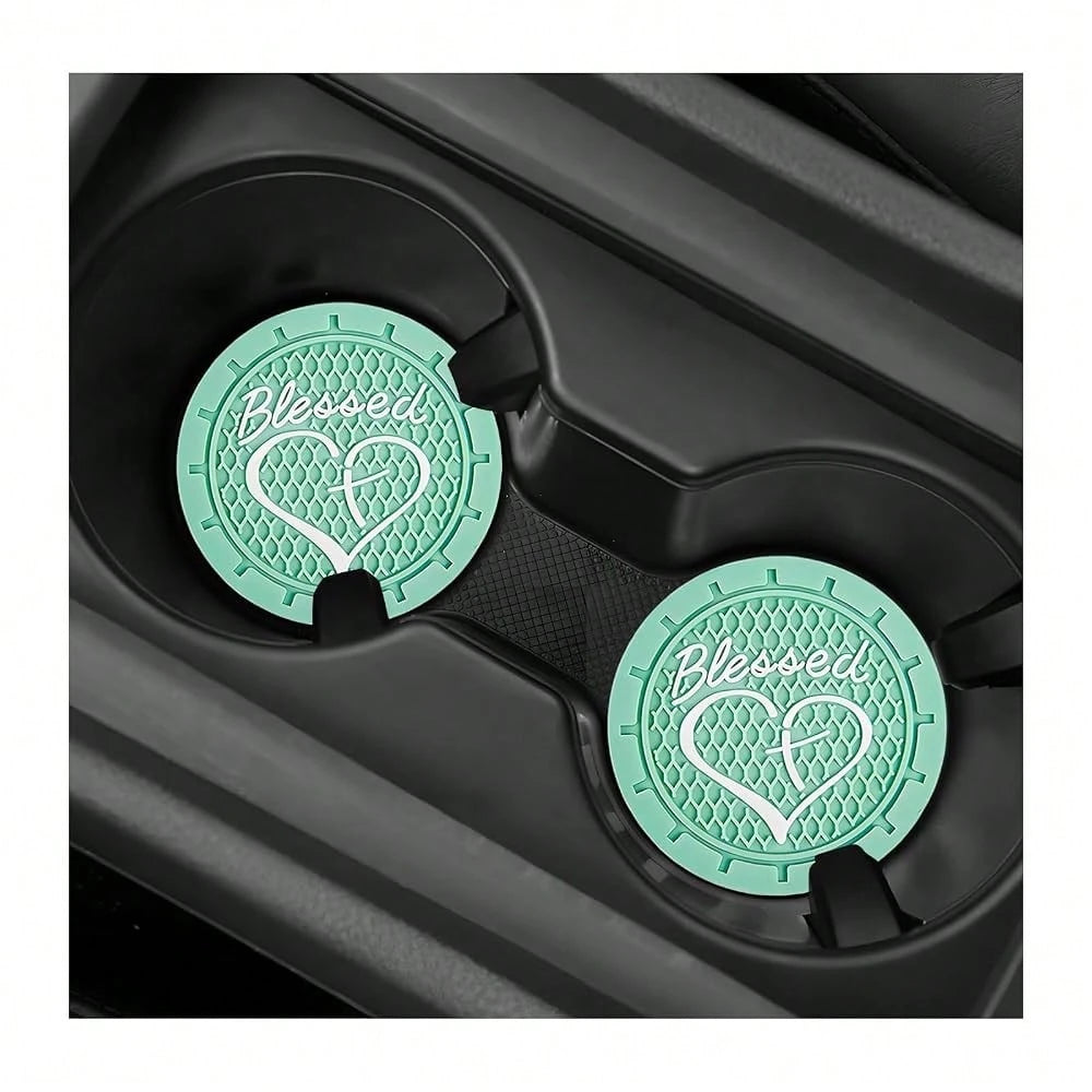 2 PCS Car Cup Holder Coaster, 2.76 Inch Soft PVC Non-Slip Blessed Cross And Heart Chris 1tian Car Cup Coasters, Auto Interior Shockproo