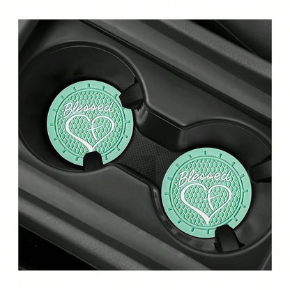 2 PCS Car Cup Holder Coaster, 2.76 Inch Soft PVC Non-Slip Blessed Cross And Heart Chris 1tian Car Cup Coasters, Auto Interior Shockproo