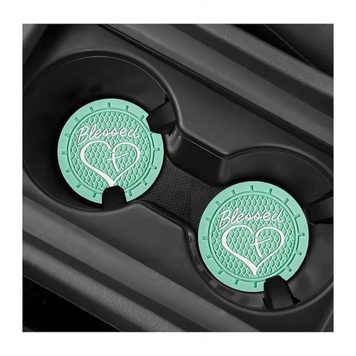 2 PCS Car Cup Holder Coaster, 2.76 Inch Soft PVC Non-Slip Blessed Cross And Heart Chris 1tian Car Cup Coasters, Auto Interior Shockproo