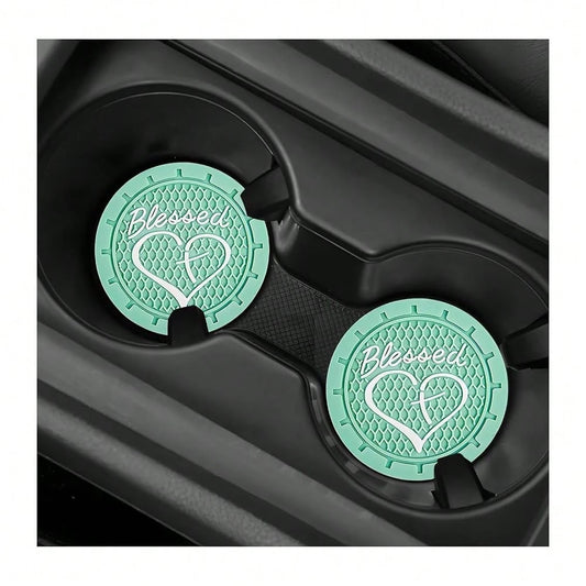 2 PCS Car Cup Holder Coaster, 2.76 Inch Soft PVC Non-Slip Blessed Cross And Heart Chris 1tian Car Cup Coasters, Auto Interior Shockproo