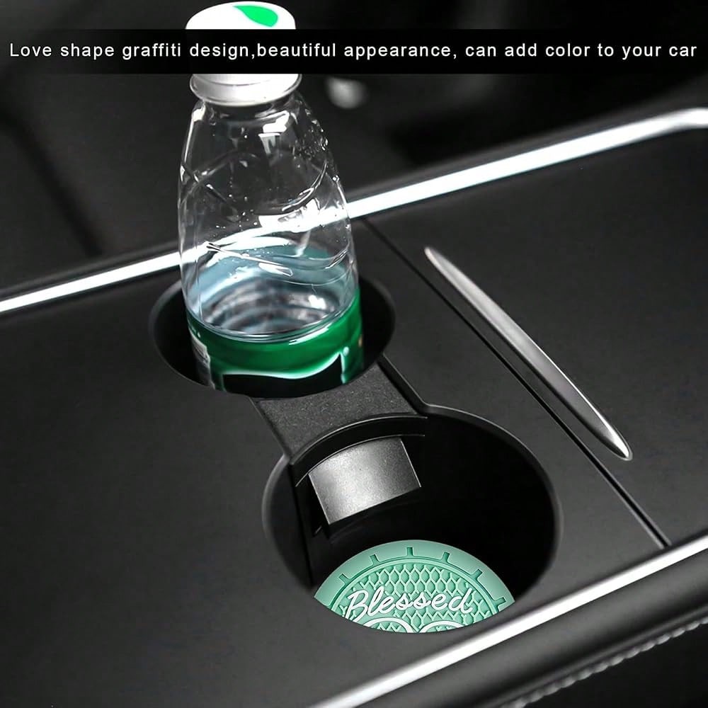 2 PCS Car Cup Holder Coaster, 2.76 Inch Soft PVC Non-Slip Blessed Cross And Heart Chris 1tian Car Cup Coasters, Auto Interior Shockproo