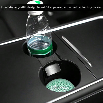 2 PCS Car Cup Holder Coaster, 2.76 Inch Soft PVC Non-Slip Blessed Cross And Heart Chris 1tian Car Cup Coasters, Auto Interior Shockproo