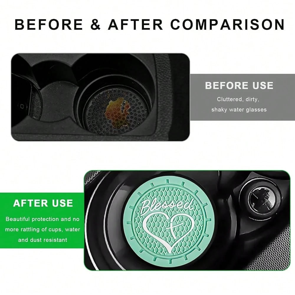 2 PCS Car Cup Holder Coaster, 2.76 Inch Soft PVC Non-Slip Blessed Cross And Heart Chris 1tian Car Cup Coasters, Auto Interior Shockproo