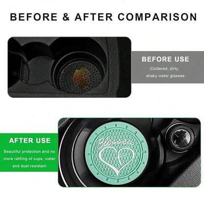 2 PCS Car Cup Holder Coaster, 2.76 Inch Soft PVC Non-Slip Blessed Cross And Heart Chris 1tian Car Cup Coasters, Auto Interior Shockproo