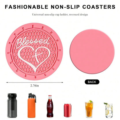 2 PCS Car Cup Holder Coaster, 2.76 Inch Soft PVC Non-Slip Blessed Cross And Heart Chris 1tian Car Cup Coasters, Auto Interior Shockproo