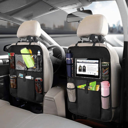2-Piece Car Rear Seat Organizer With Tablet Stand, 9 Storage Pockets, USB/ Headphone Slot, Backrest Protector, Versatile Design