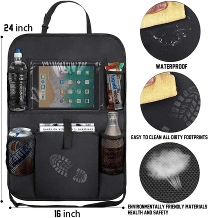 2-Piece Car Rear Seat Organizer With Tablet Stand, 9 Storage Pockets, USB/ Headphone Slot, Backrest Protector, Versatile Design