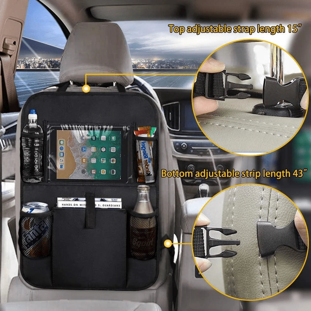 2-Piece Car Rear Seat Organizer With Tablet Stand, 9 Storage Pockets, USB/ Headphone Slot, Backrest Protector, Versatile Design