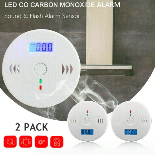 2 Pieces Carbon Monoxide Gas Sound Detection Alarm, Kitchen Basement Travel Home Office Bedroom Living Room Car, Battery Powered, Battery Not Included