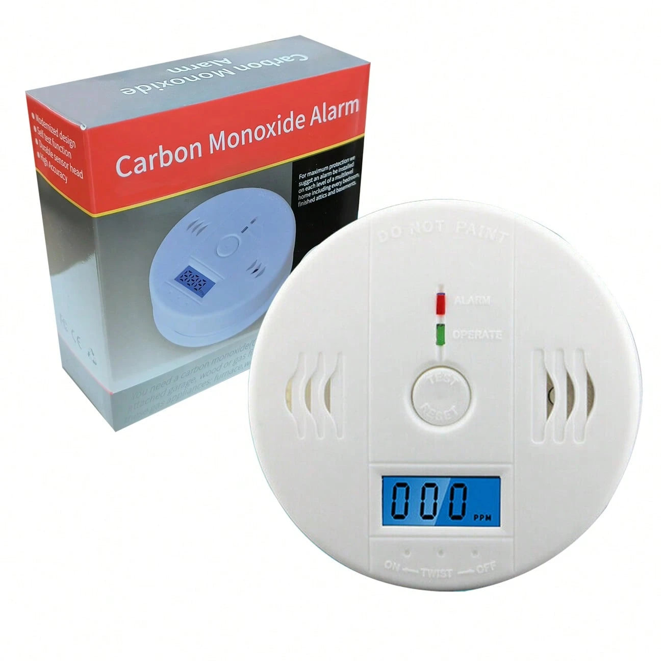 2 Pieces Carbon Monoxide Gas Sound Detection Alarm, Kitchen Basement Travel Home Office Bedroom Living Room Car, Battery Powered, Battery Not Included