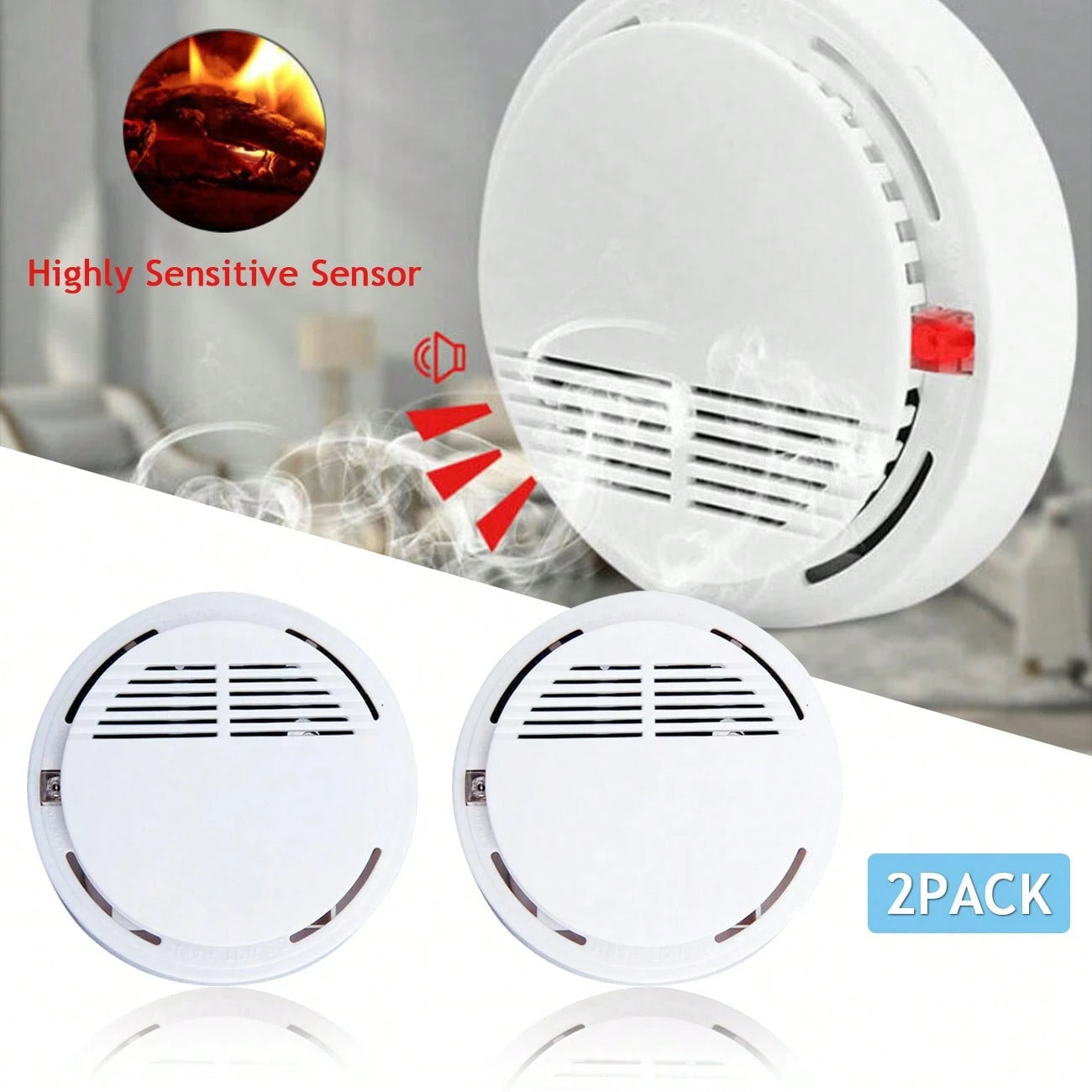 2 Units Of White Gas Smoke Alarm- Suitable For Gas Detection In Home Kitchens Or Offices. Equipped With Batteries.