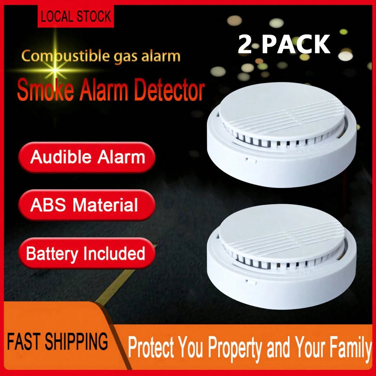 2 Units Of White Gas Smoke Alarm- Suitable For Gas Detection In Home Kitchens Or Offices. Equipped With Batteries.