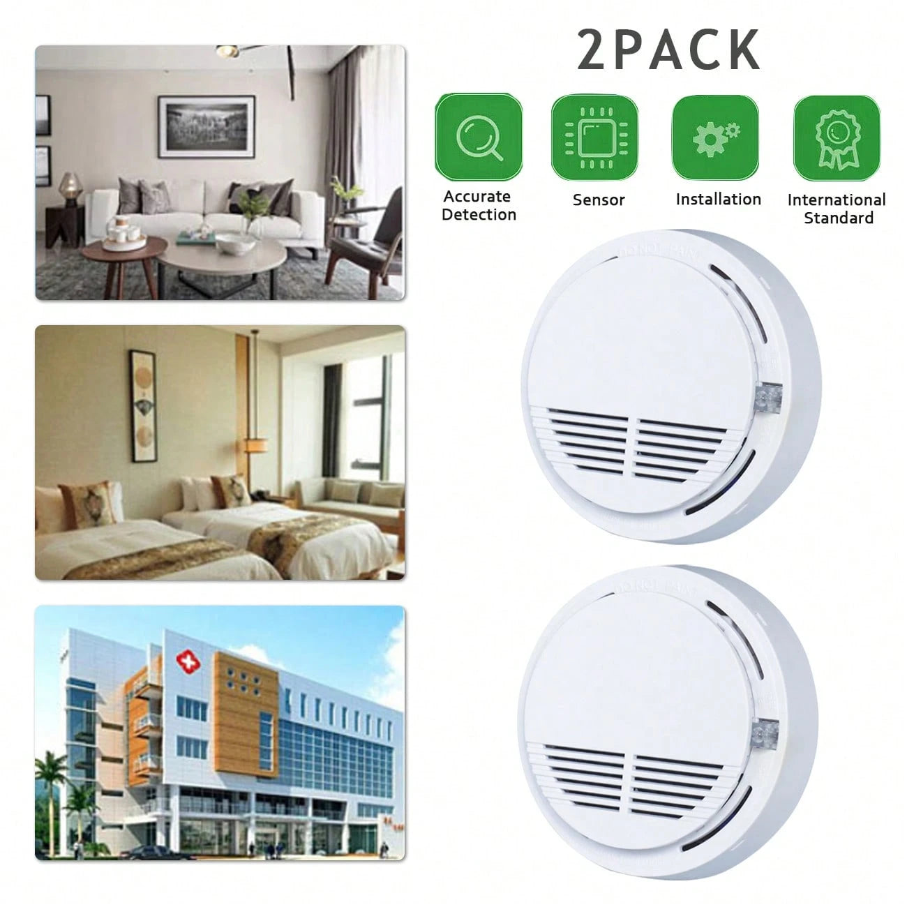 2 Units Of White Gas Smoke Alarm- Suitable For Gas Detection In Home Kitchens Or Offices. Equipped With Batteries.