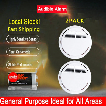 2 Units Of White Gas Smoke Alarm- Suitable For Gas Detection In Home Kitchens Or Offices. Equipped With Batteries.