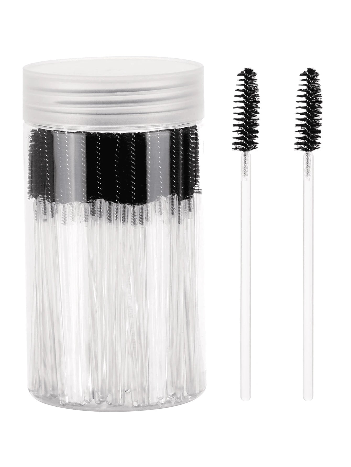 200/100/50/10pcs Set Eyelash Brush, Eyelash Mascara Brush (With Storage Box), Flexible Disposable Eyebrow Brush, Eyelash Extension Brush, Eyebrow Brush, Castor Oil Brush (Transparent Black),Giveaways