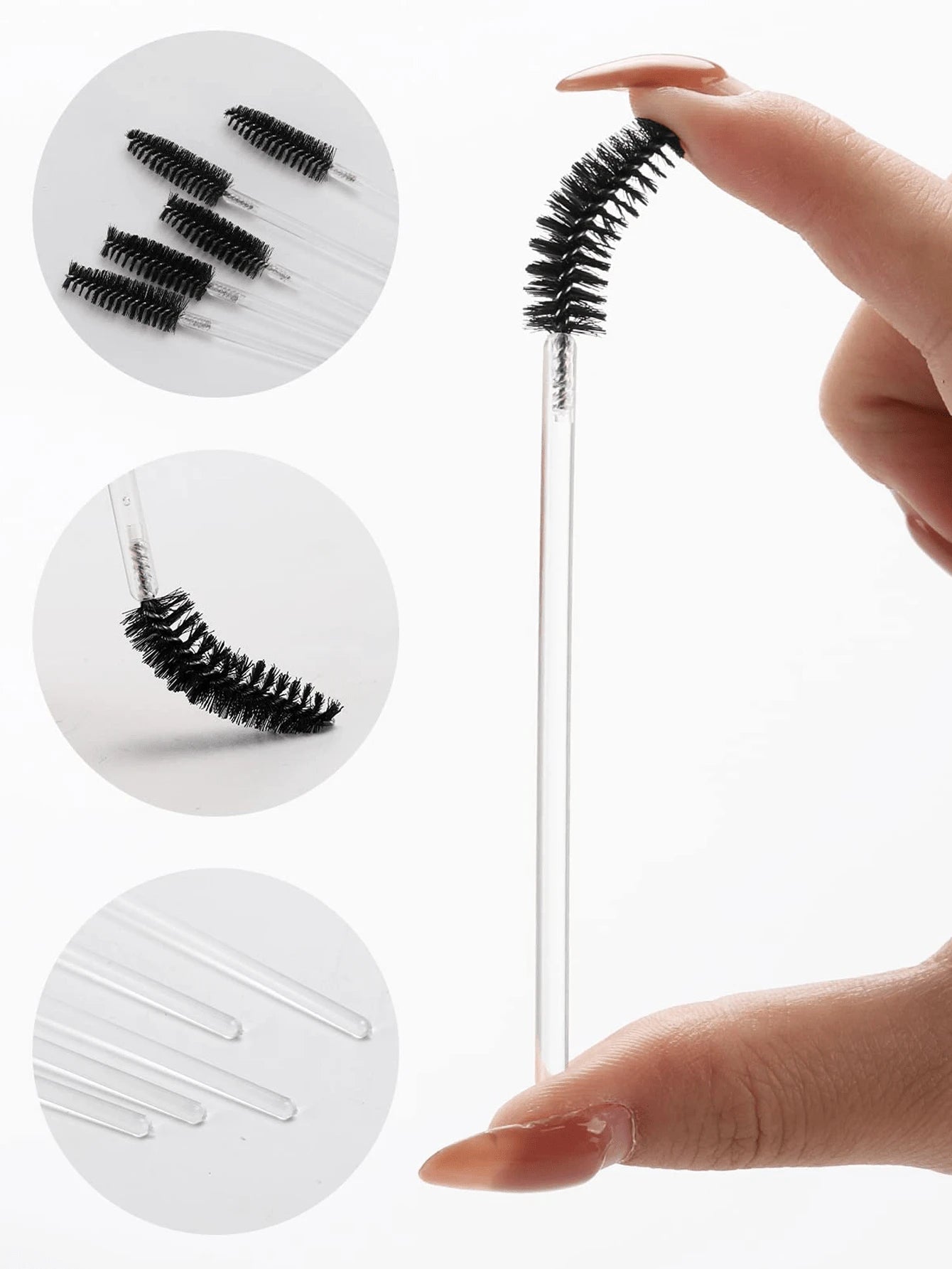 200/100/50/10pcs Set Eyelash Brush, Eyelash Mascara Brush (With Storage Box), Flexible Disposable Eyebrow Brush, Eyelash Extension Brush, Eyebrow Brush, Castor Oil Brush (Transparent Black),Giveaways