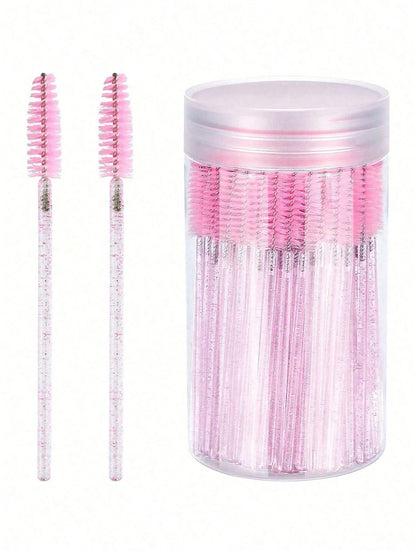 200/100/50/10pcs Set Eyelash Brush, Eyelash Mascara Brush (With Storage Box), Flexible Disposable Eyebrow Brush, Eyelash Extension Brush, Eyebrow Brush, Castor Oil Brush (Transparent Black),Giveaways