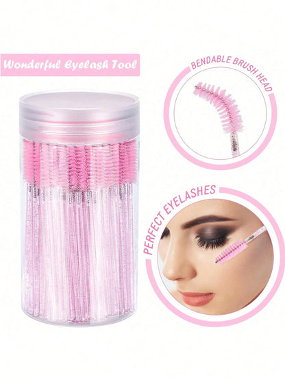 200/100/50/10pcs Set Eyelash Brush, Eyelash Mascara Brush (With Storage Box), Flexible Disposable Eyebrow Brush, Eyelash Extension Brush, Eyebrow Brush, Castor Oil Brush (Transparent Black),Giveaways