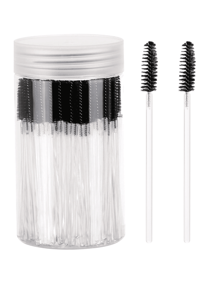 200/100/50/10pcs Set Eyelash Brush, Eyelash Mascara Brush (With Storage Box), Flexible Disposable Eyebrow Brush, Eyelash Extension Brush, Eyebrow Brush, Castor Oil Brush (Transparent Black),Giveaways