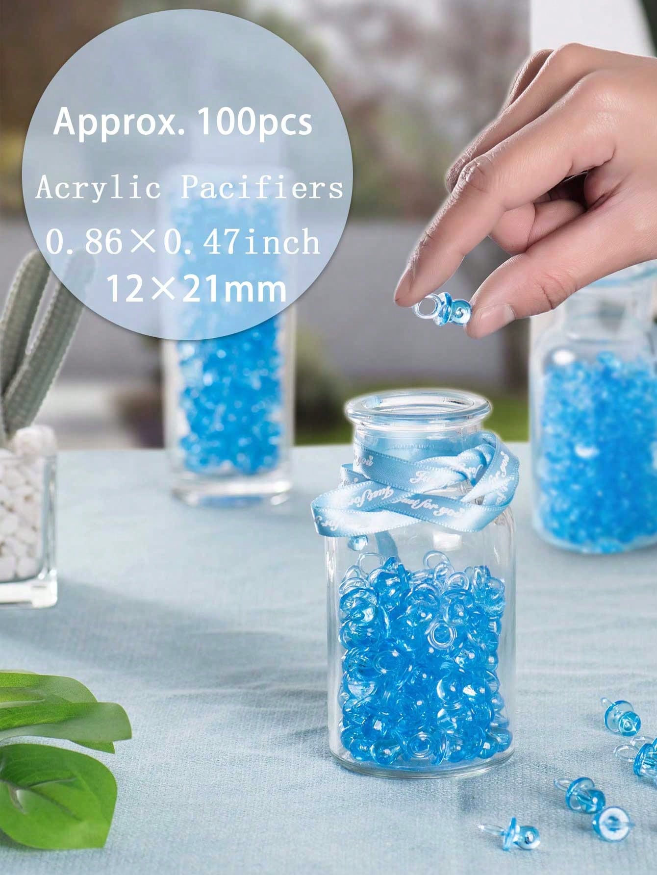 200pcs Mini Acrylic Pacifiers, Suitable For Baby Shower Games, 0.86 Inch Bulk Pacifiers, Suitable For Gender Reveal Party Gifts Table Decor (Blue)