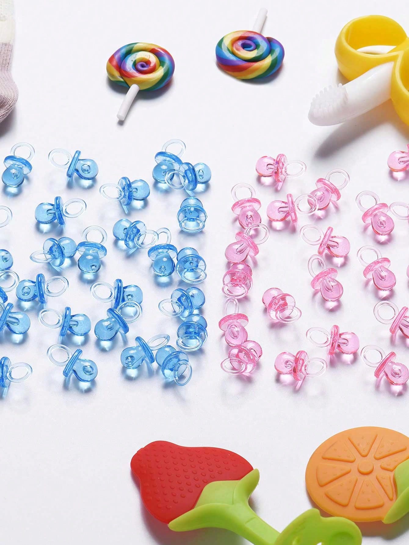 200pcs Mini Acrylic Pacifiers, Suitable For Baby Shower Games, 0.86 Inch Bulk Pacifiers, Suitable For Gender Reveal Party Gifts Table Decor (Blue)