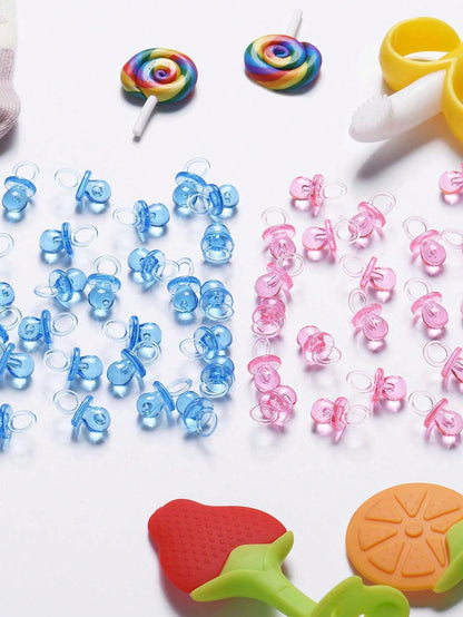 200pcs Mini Acrylic Pacifiers, Suitable For Baby Shower Games, 0.86 Inch Bulk Pacifiers, Suitable For Gender Reveal Party Gifts Table Decor (Blue)