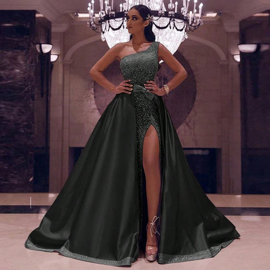 2020 Autumn New European And American Women's Fashion Single-Shoulder Floor-Length Evening Gown