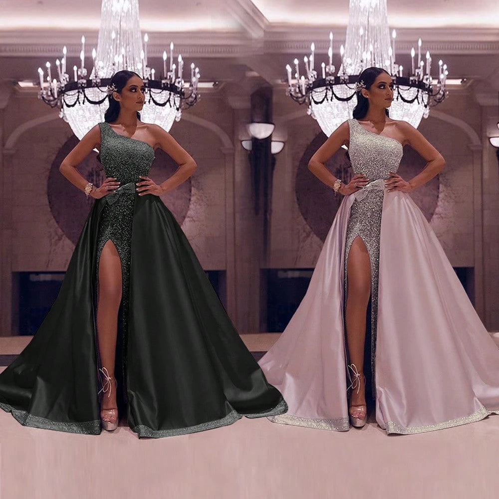 2020 Autumn New European And American Women's Fashion Single-Shoulder Floor-Length Evening Gown