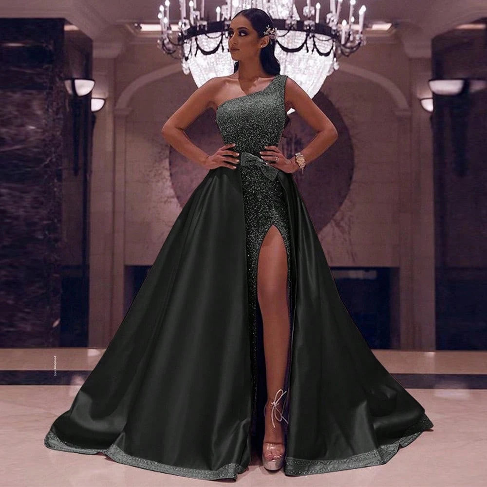 2020 Autumn New European And American Women's Fashion Single-Shoulder Floor-Length Evening Gown
