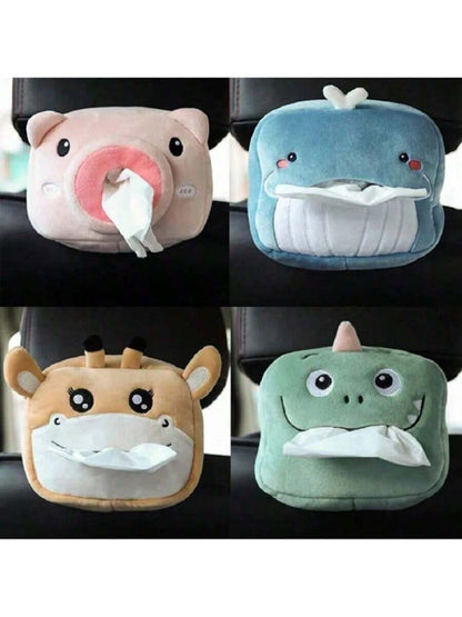 2024 Cute Cartoon Plush Animal Shaped Portable Drawer Tissue Box Car Napkin Storage Box Car Decoration Multi-Functional Car Accessories