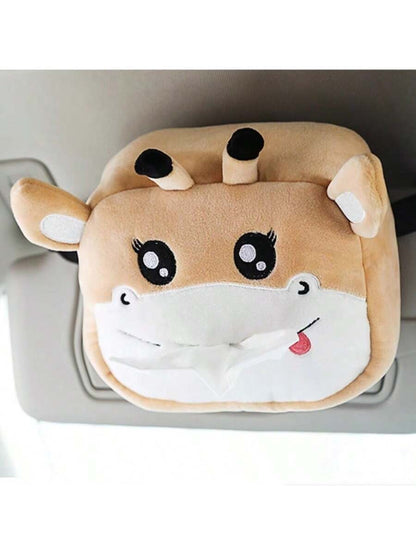 2024 Cute Cartoon Plush Animal Shaped Portable Drawer Tissue Box Car Napkin Storage Box Car Decoration Multi-Functional Car Accessories