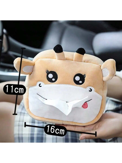 2024 Cute Cartoon Plush Animal Shaped Portable Drawer Tissue Box Car Napkin Storage Box Car Decoration Multi-Functional Car Accessories