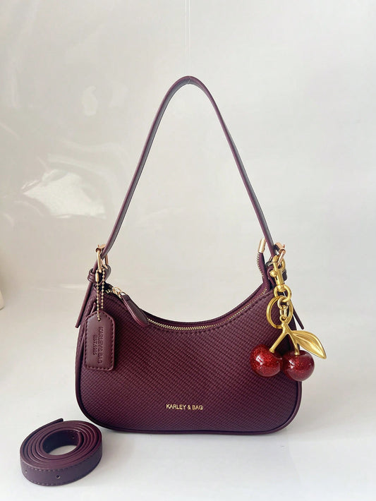 2025 New Fashion Classic Wild Alphabet Pattern Decoration Design Pure Color PU Waterproof Fabric Shoulder Bag Moon Bag, Suitable For Shopping, Can Be Obl