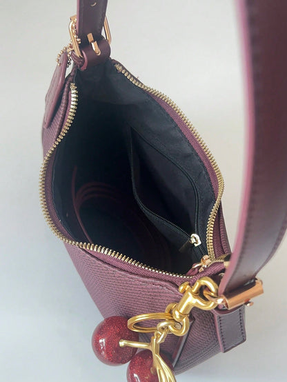 2025 New Fashion Classic Wild Alphabet Pattern Decoration Design Pure Color PU Waterproof Fabric Shoulder Bag Moon Bag, Suitable For Shopping, Can Be Obl