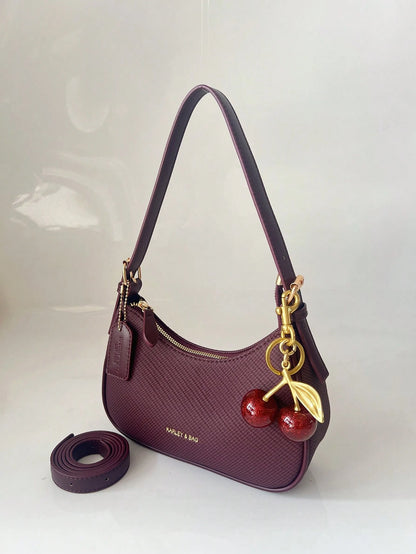 2025 New Fashion Classic Wild Alphabet Pattern Decoration Design Pure Color PU Waterproof Fabric Shoulder Bag Moon Bag, Suitable For Shopping, Can Be Obl