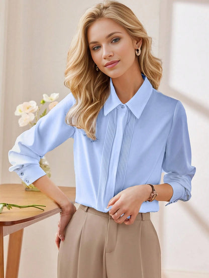 2025 New Fashion White Shirt Blouse For Women, Long Sleeve Casual Elegant Chic Tops For Spring Autumn