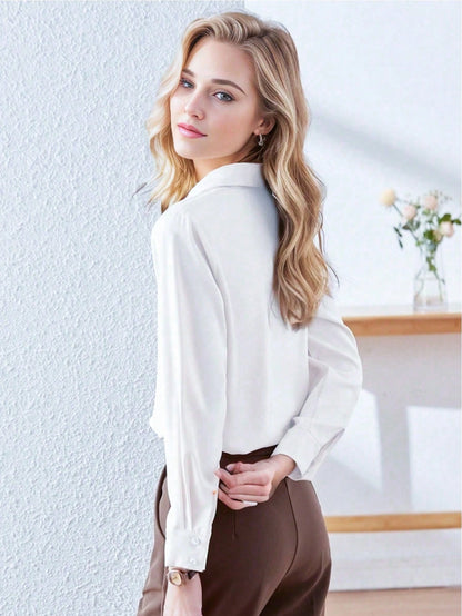 2025 New Fashion White Shirt Blouse For Women, Long Sleeve Casual Elegant Chic Tops For Spring Autumn