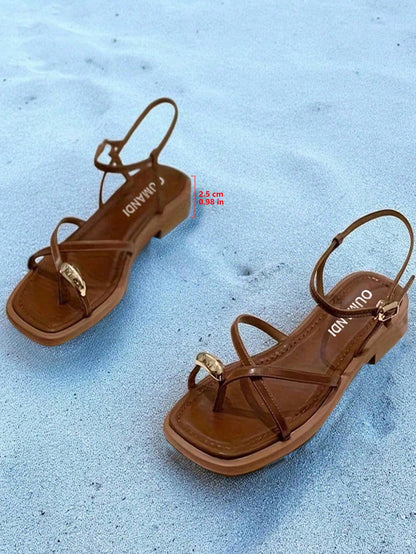 2025 Summer New Open-Toe Roman Sandals For Women, Fairy Style Flat Soft-Sole Beach Sandals, Fashionable