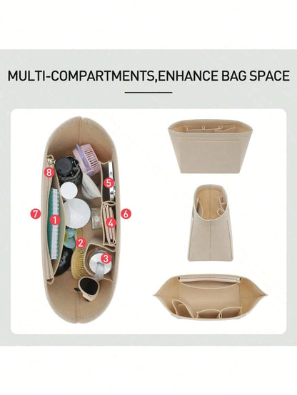 2025 Tote Bag Organizer Insert, Multi-Pocket Felt Handbag Organizer Bag With Zipper, Cup Holder, Travel Essential