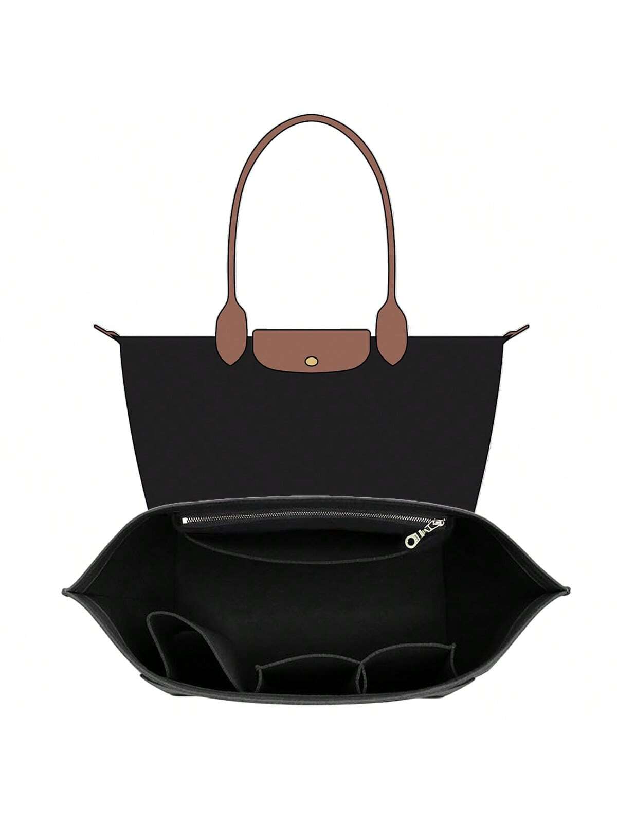 2025 Tote Bag Organizer Insert, Multi-Pocket Felt Handbag Organizer Bag With Zipper, Cup Holder, Travel Essential