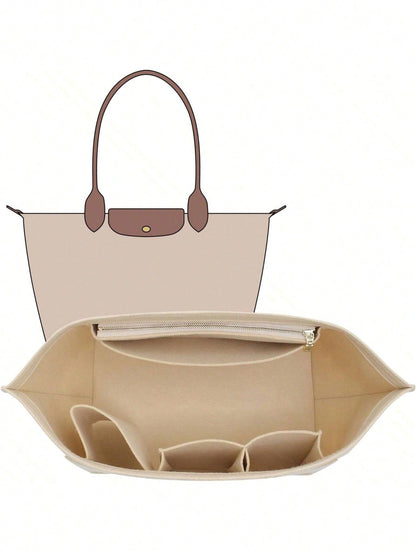 2025 Tote Bag Organizer Insert, Multi-Pocket Felt Handbag Organizer Bag With Zipper, Cup Holder, Travel Essential