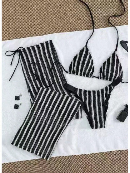 2026 European And American Bikini Set, Special Fabric Halter Neck Tie Swimsuit, Women's Three-Piece Swimwear