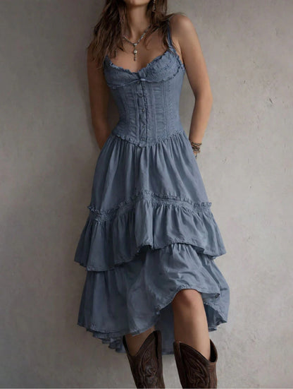 2026 European And American Women's Clothing Lace Trim Camisole Dress Cake Skirt With Back Tie Dress