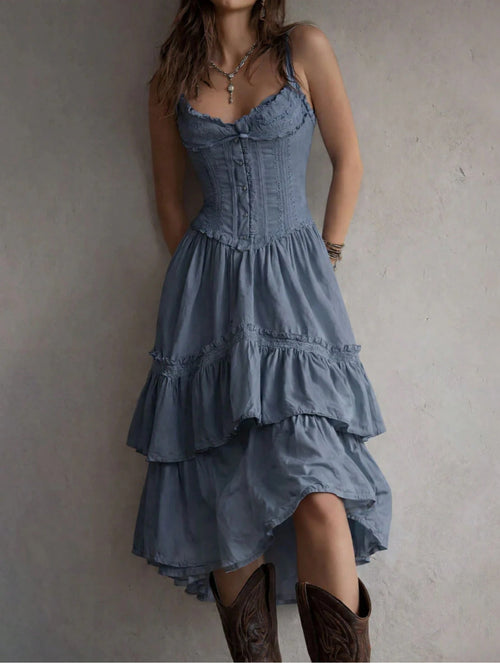 2026 European And American Women's Clothing Lace Trim Camisole Dress Cake Skirt With Back Tie Dress