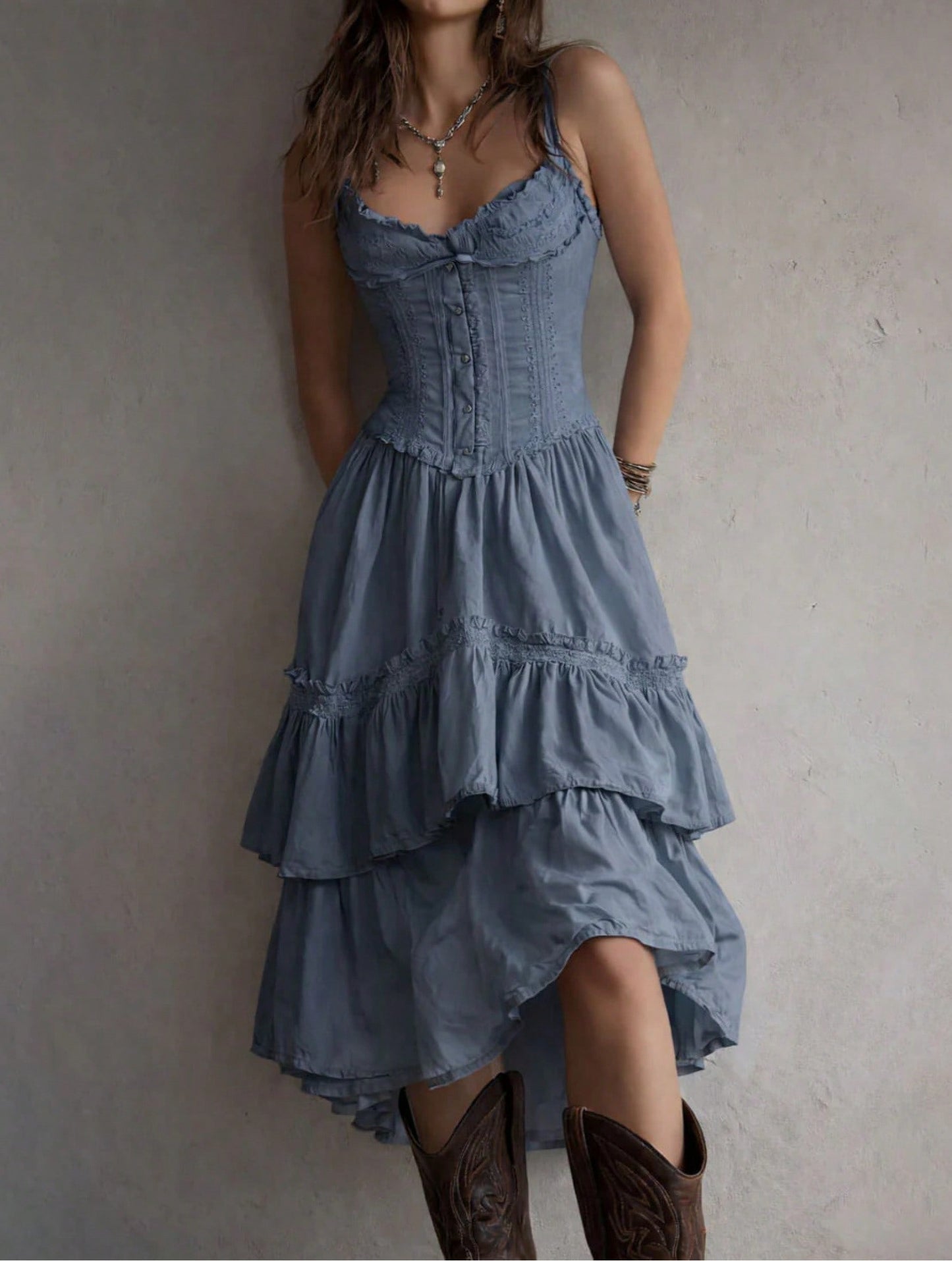 2026 European And American Women's Clothing Lace Trim Camisole Dress Cake Skirt With Back Tie Dress