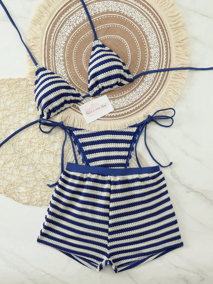 2026 Fashion Sexy Women's Beach Vacation Bikini Beach Pants Swimwear 3-Piece Set, Suitable For Spring/Summer Daily Casual Pool Party, Resort Wear