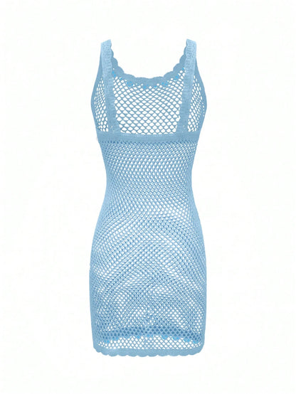 2026 New Arrival Women's Sexy Sequin Design Spaghetti Strap Hollow Sheer Beach Vacation Sleeveless Cover Up Mini Dress Summer