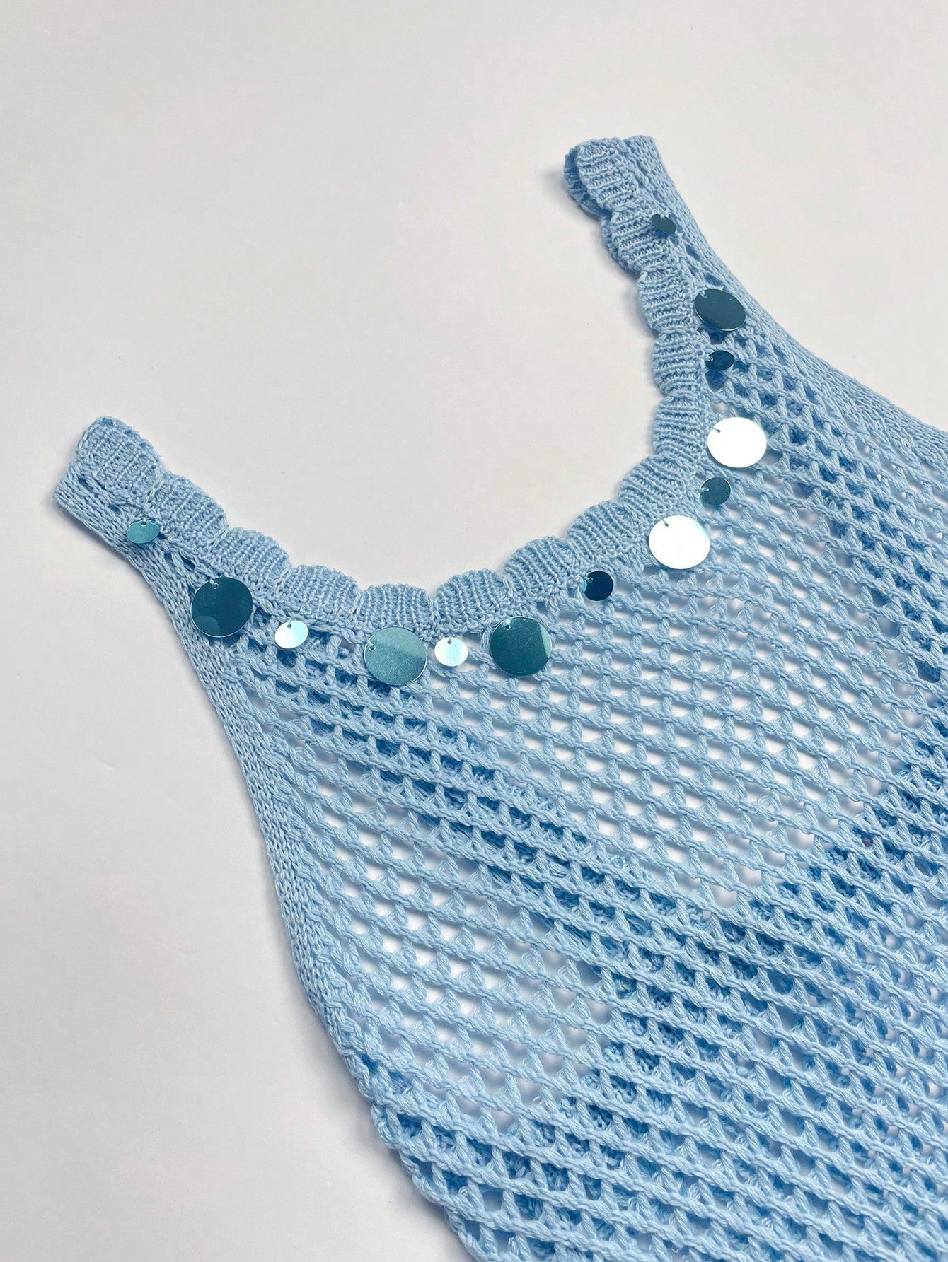 2026 New Arrival Women's Sexy Sequin Design Spaghetti Strap Hollow Sheer Beach Vacation Sleeveless Cover Up Mini Dress Summer