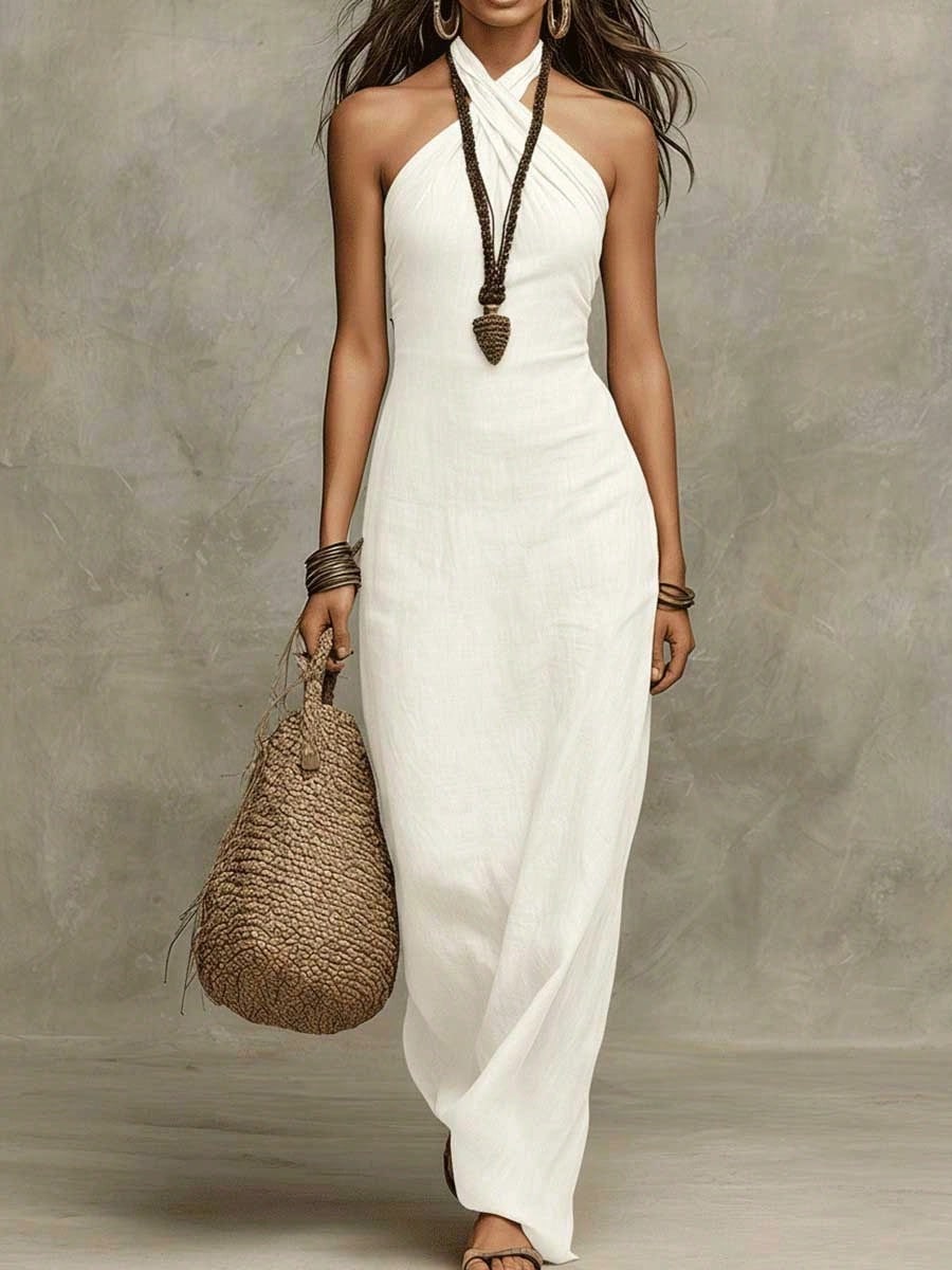2026 New Arrival Women Sleeveless Halter Neck Dress Slim Elegant Fashion Midi Dress