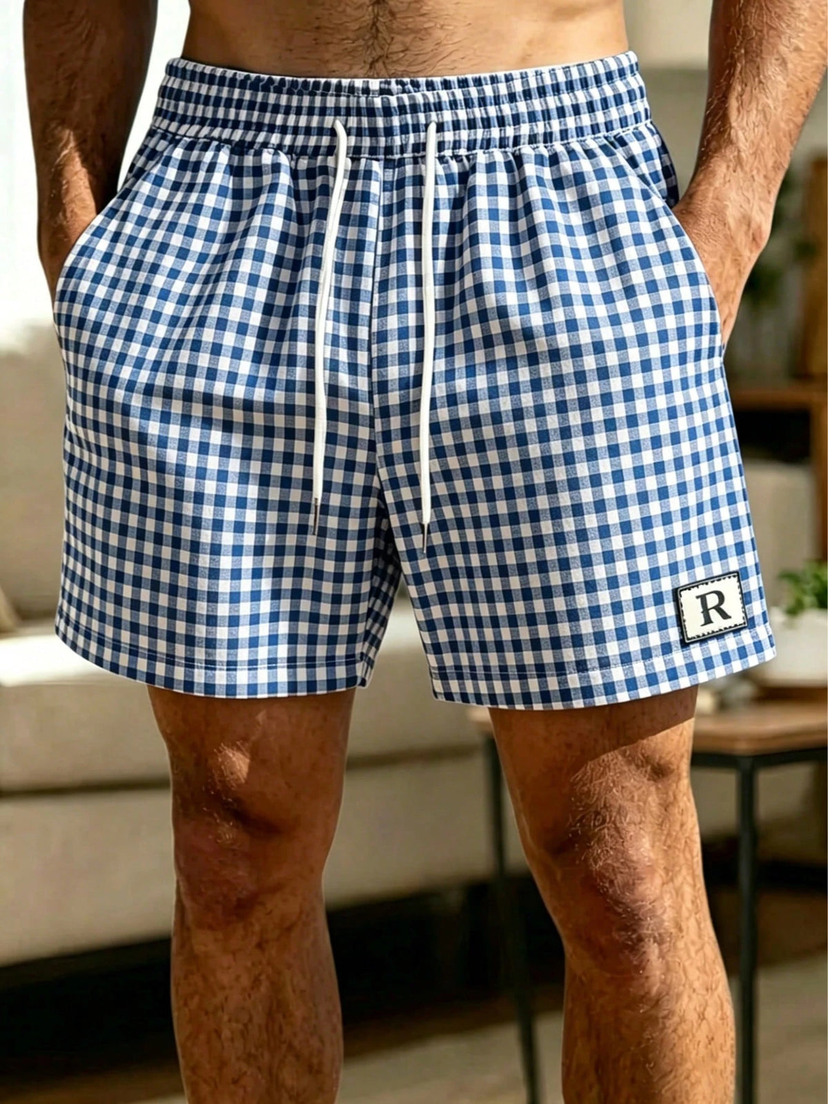 2026 New Men's Plaid Beach Shorts With Drawstring Elastic Waist And Pocket Design, Casual Sports Shorts, Breathable And Comfortable, Free Shipping